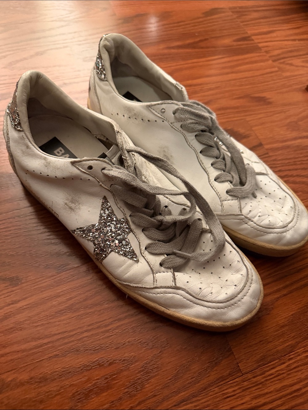 Golden Goose Women's White Leather Sneakers with Silver Glitter Star